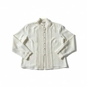 Susan Hutton Petite Ivory Lace Front Blouse, Woman's Size 6 Button Down, Vintage